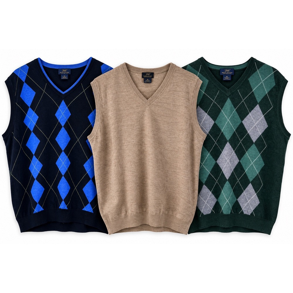 Brooks Brothers Sweater Vest Lot of 3 Mens XL Merino Wool Argyle V Neck
